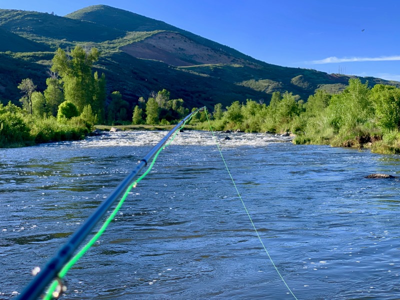 Fly rod with mountains in background