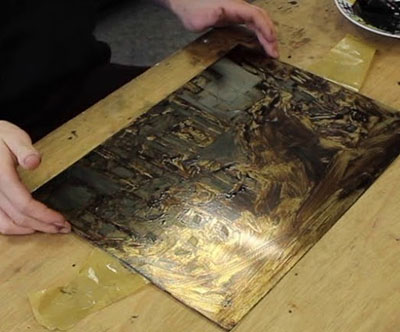 Etched copper plate for aquatint print