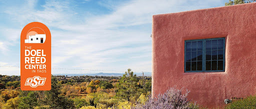 View of Doel Reed Center in Taos with logo